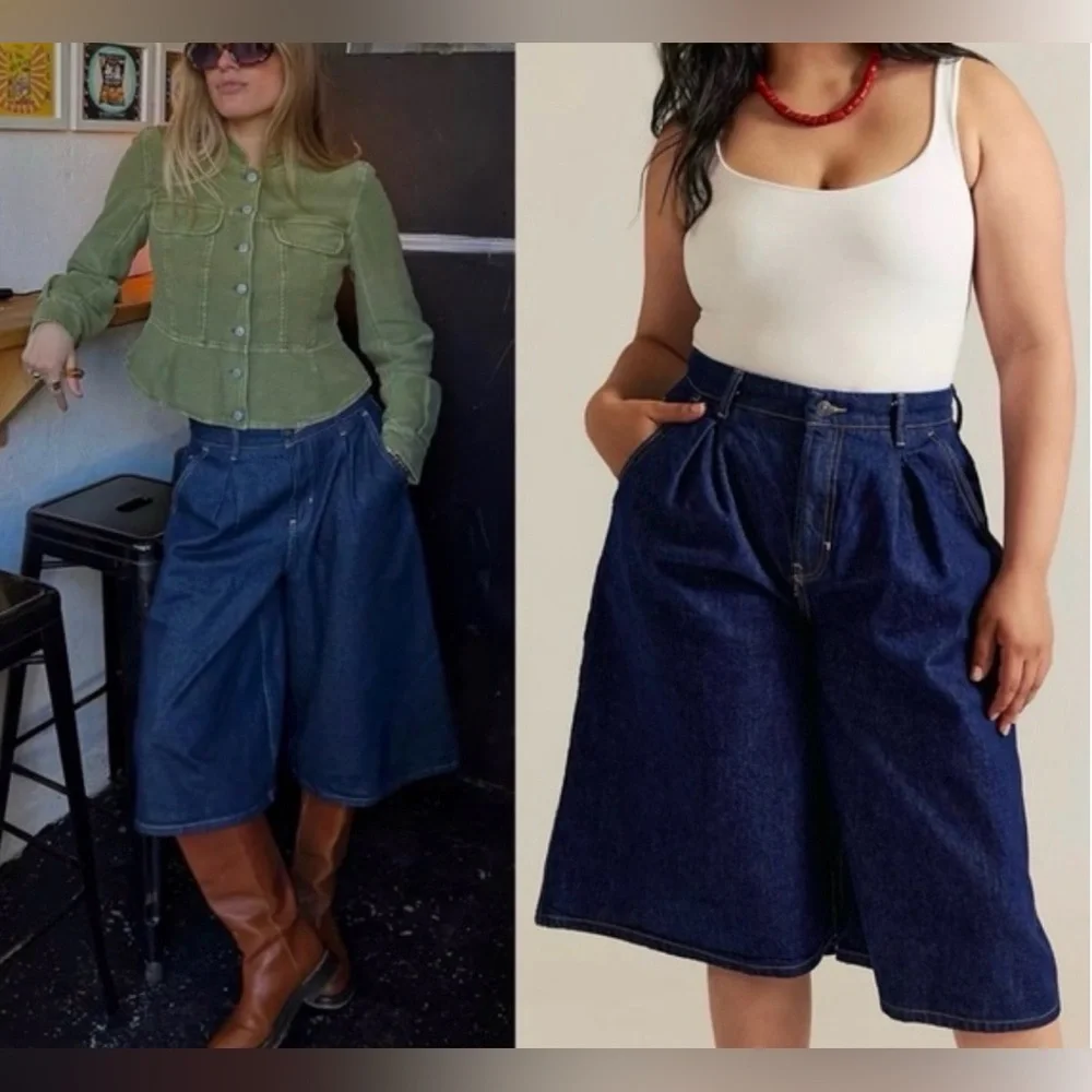 We The Free Curvy Antonia Crop Culotte Jeans/Shorts, Deep Blue, Wmns Sz 26, NWT - Picture 5 of 15